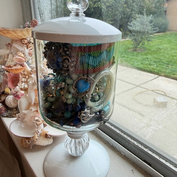 Ocean/Blue Mystery Jewelry Jar w/Florenza Brooch and trinket box - glass - Picture 3 of 7